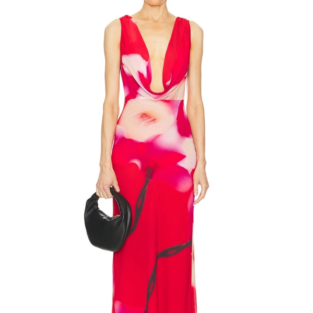 Vibrant Red and Pink Plunge Backless Gown SAU LEE
